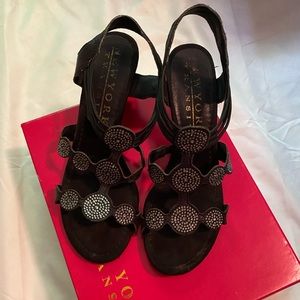 New York Transit brand black strappy wedge sandals